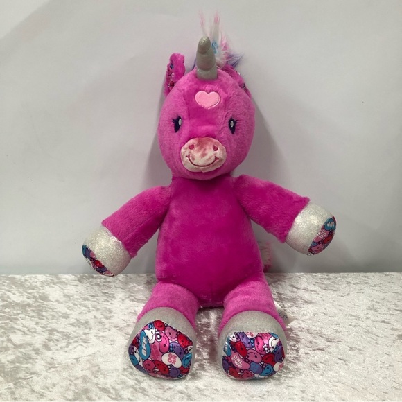 Build A Bear Candy Hearts Unicorn 17 Inch Hot Pink Silver Sparkle Stuffed Animal - Picture 1 of 11
